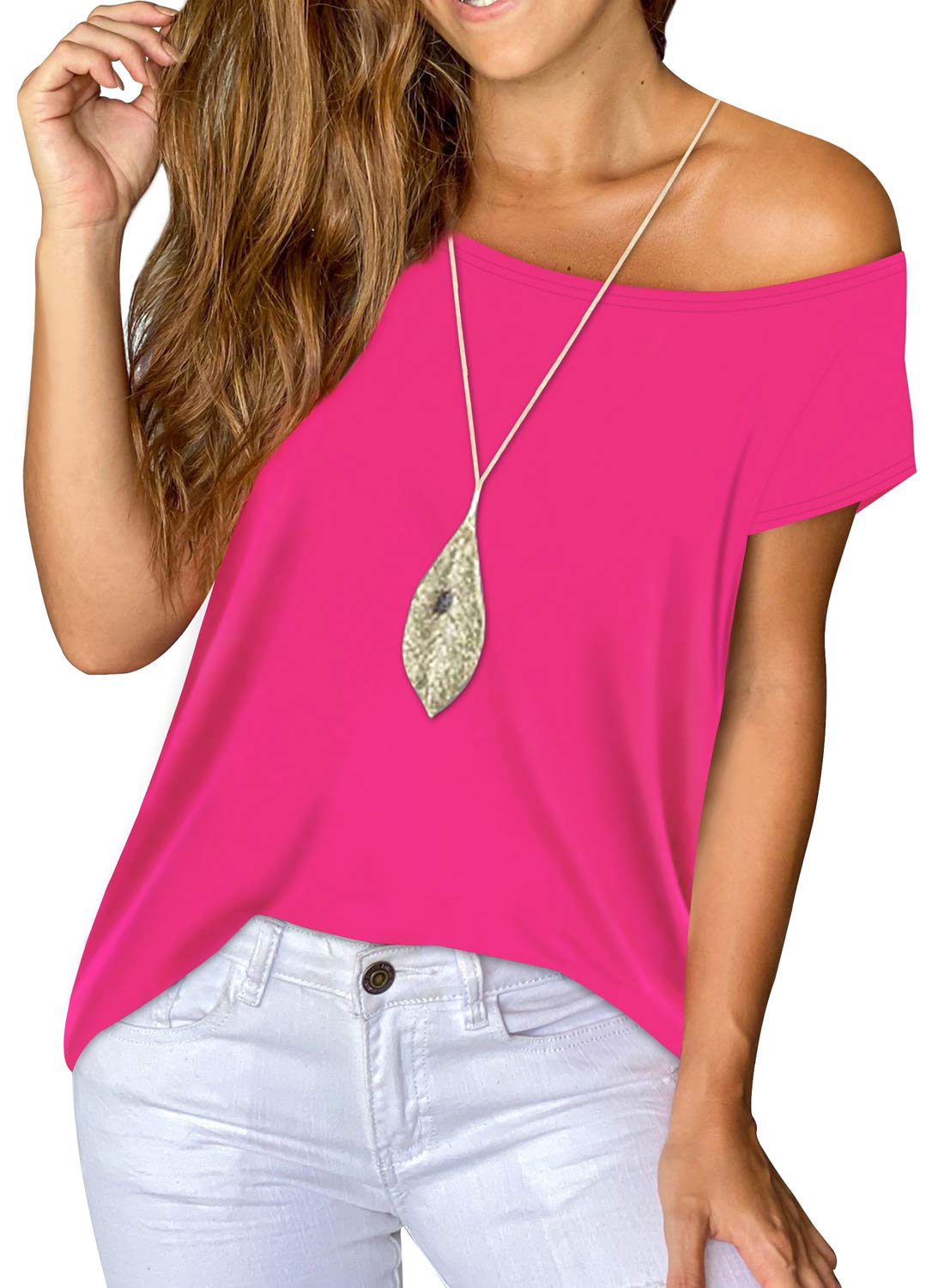 Femfady Womens Off The Shoulder Tops Summer Cute Cotton Short Sleeve Tee T-Shirt