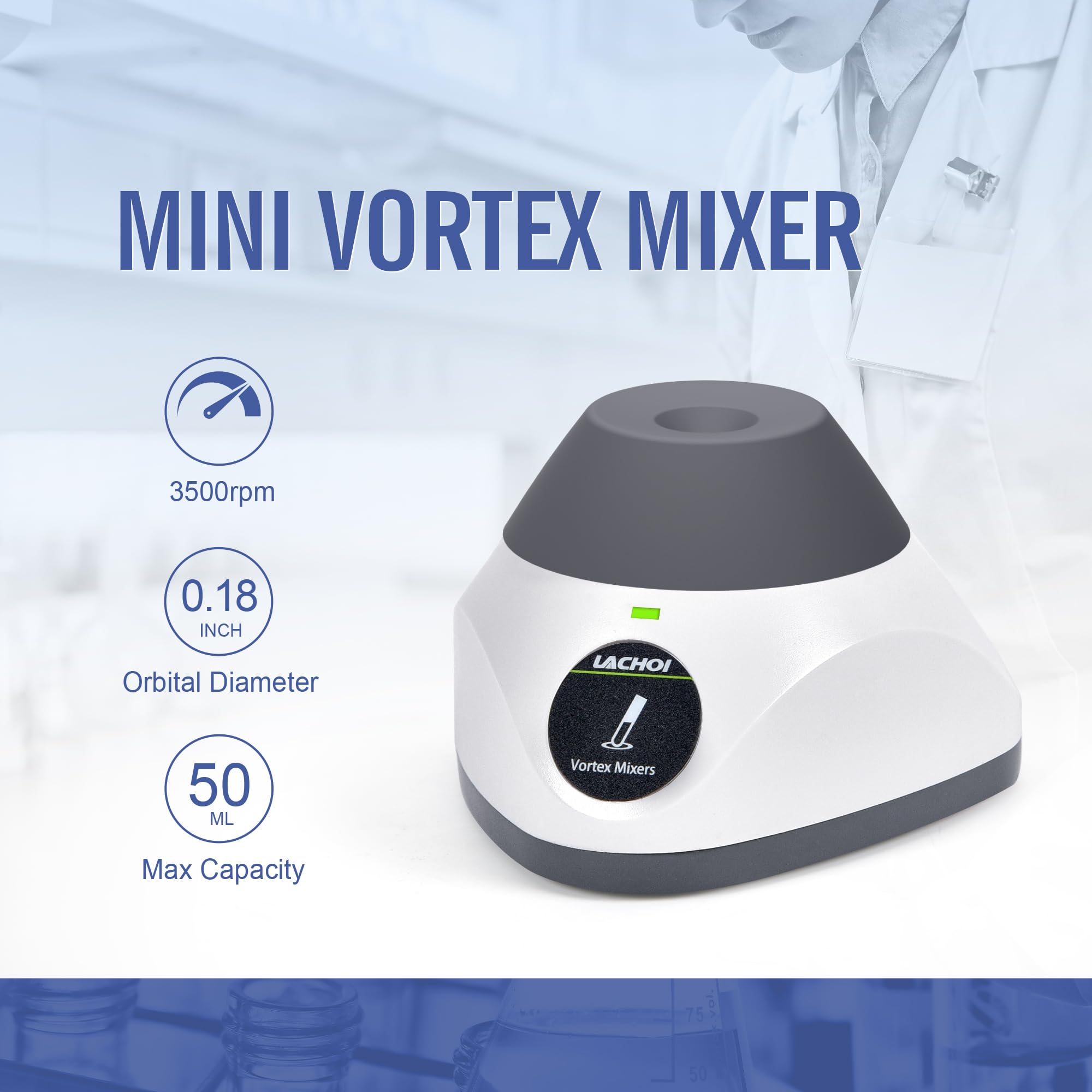 LACHOI MINI Vortex Mixer 3500RPM Touch Function Lab Vortex Paint Mixer Mix Up to 50ML 4.5mm Orbital Diameter for Nail Polish Inks Eyelash Adhesives Acylic Paints Test Tube