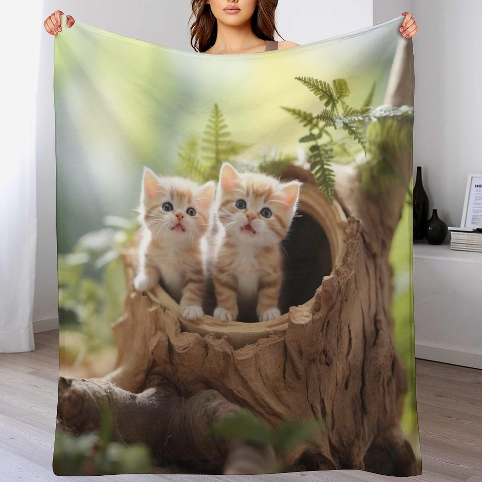 Couverture polaire chat mignon contre le froid : plaid canapé chaud 150x200cm