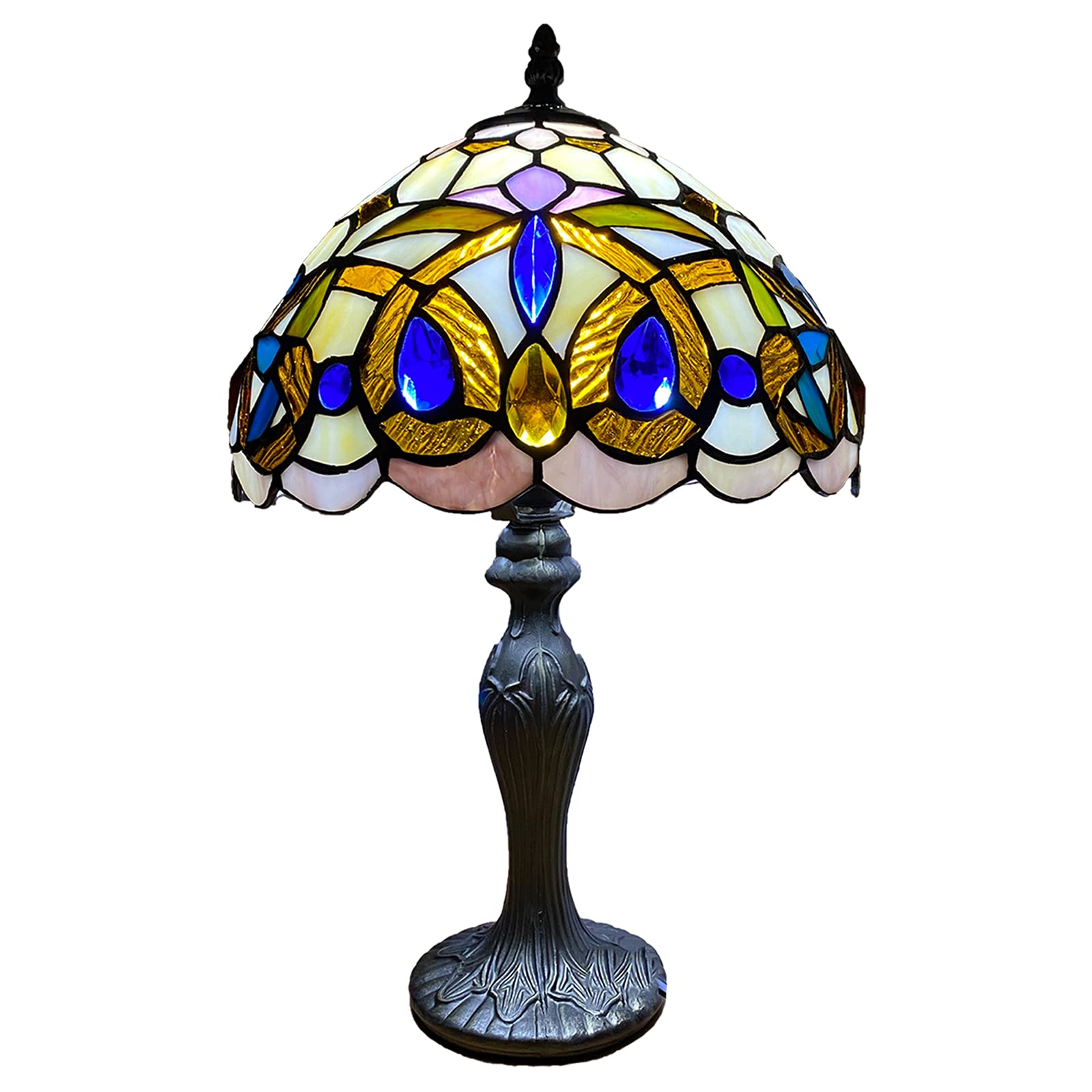 Auroh Tiffany Table Lamp Handcrafted Stained Glass Lampshade Stunning Quality Antique Design Base Table Lamps for Living Room Bedside Desk Bedroom Coffee Table (TFTL-1013)