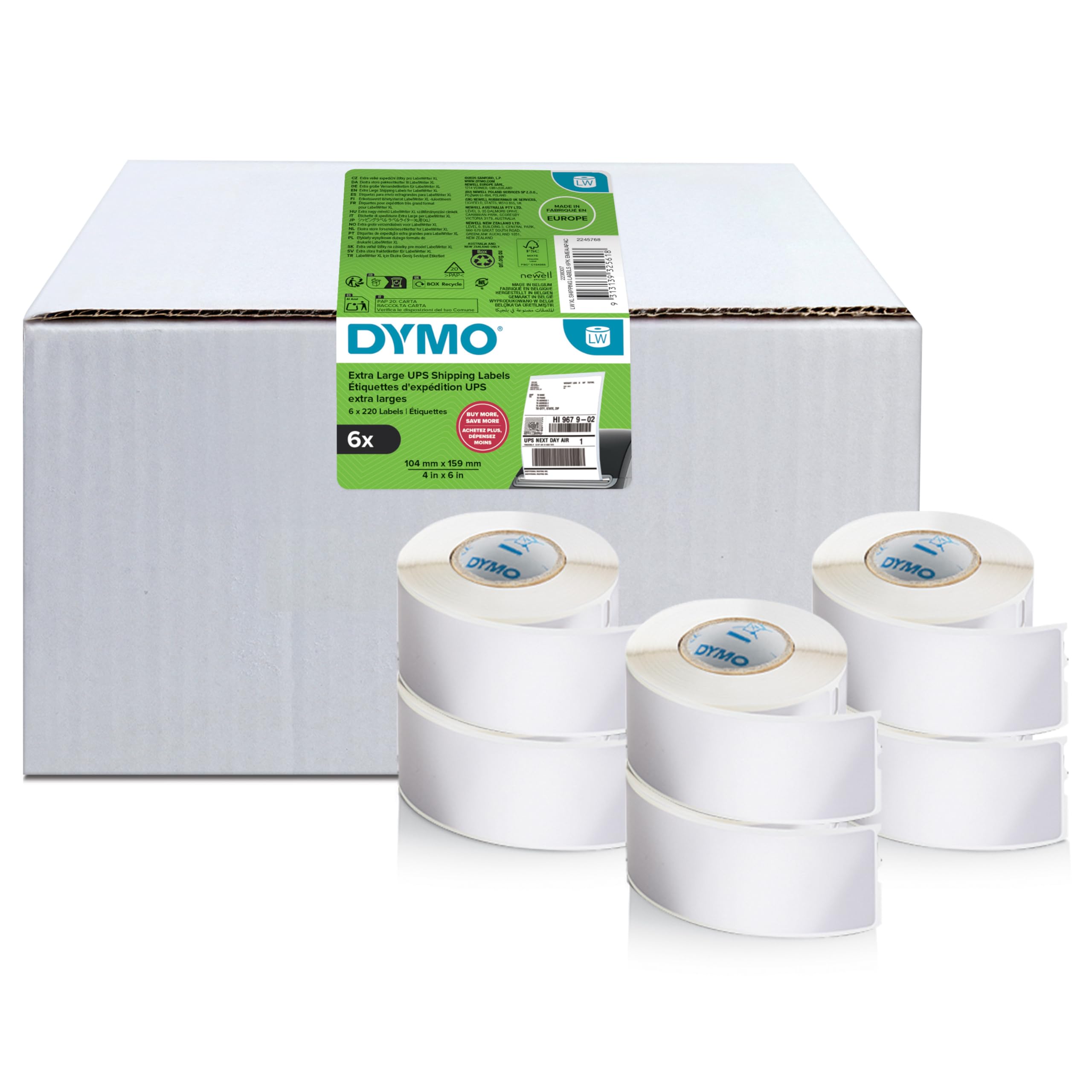 Dymo Extra Large Shipping Labels UPS 104x159mm 220 Labels Pack of 6