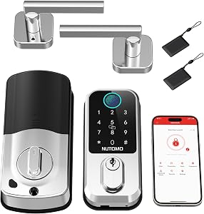 Keyless Entry Door Lock with Handle Set: NUTOMO Smart Front Door Lock Fingerprint Deadbolt Digital Keypad Door Locks Alexa APP Remote Control Auto Lock Silver