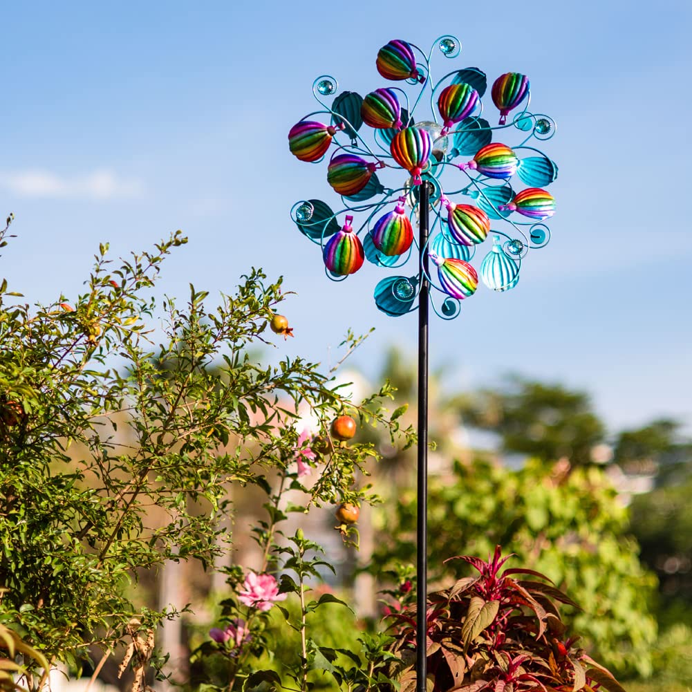 Wiatraki solarne na zewnątrz, balon na gorące powietrze ze szklaną kulką LED, wielokolorowe wiatraki na podwórko i do ogrodu, wiatraczki kinetyczne, rzeźby wiatrowe i błystki na ścieżkę