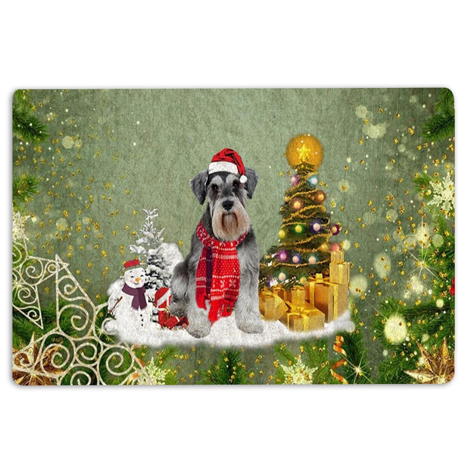 Schnauzer Felpudo Schnauzer Perro Feliz Navidad Nieve Árbol de Navidad Vacaciones Bienvenida Antideslizante Felpudo Divertido Felpudo Baño Cocina Porche Delantero Alfombras Entrada 40 x 60 cm