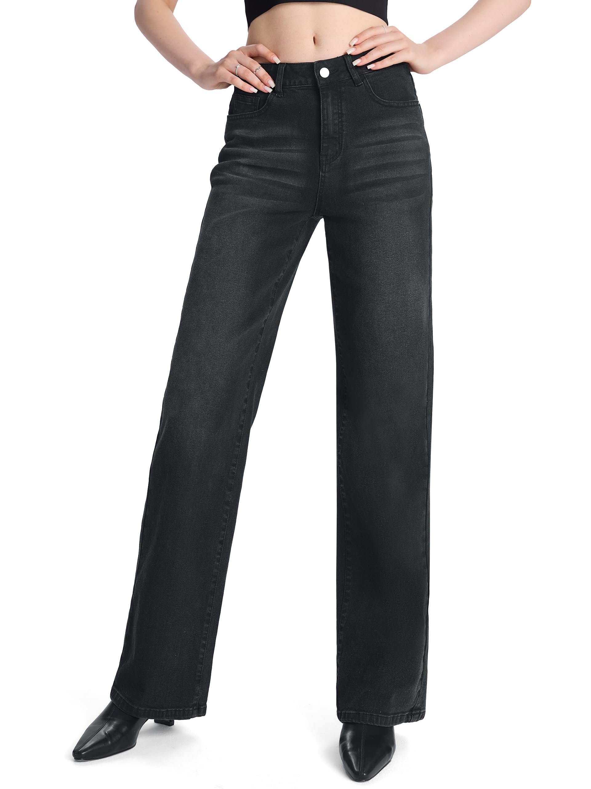 SEVEGO Women's 32"/34"/36" Tall Straight Leg Jeans Mid Waisted Stretchy Loose Denim Pants Casual Baggy Jean Trousers