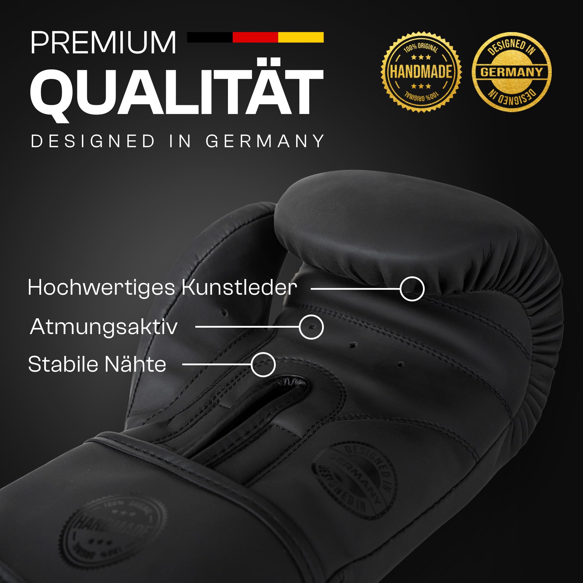 Boxhandschuhe FIGHTERO schwarz matt mit kostenlosen Bandagen und Tasche – Profi Boxhandschuh Set für Training, Kickboxen, Muay Thai & MMA – atmungsaktiv, ergonomisch & robust – 8 oz - 16 oz