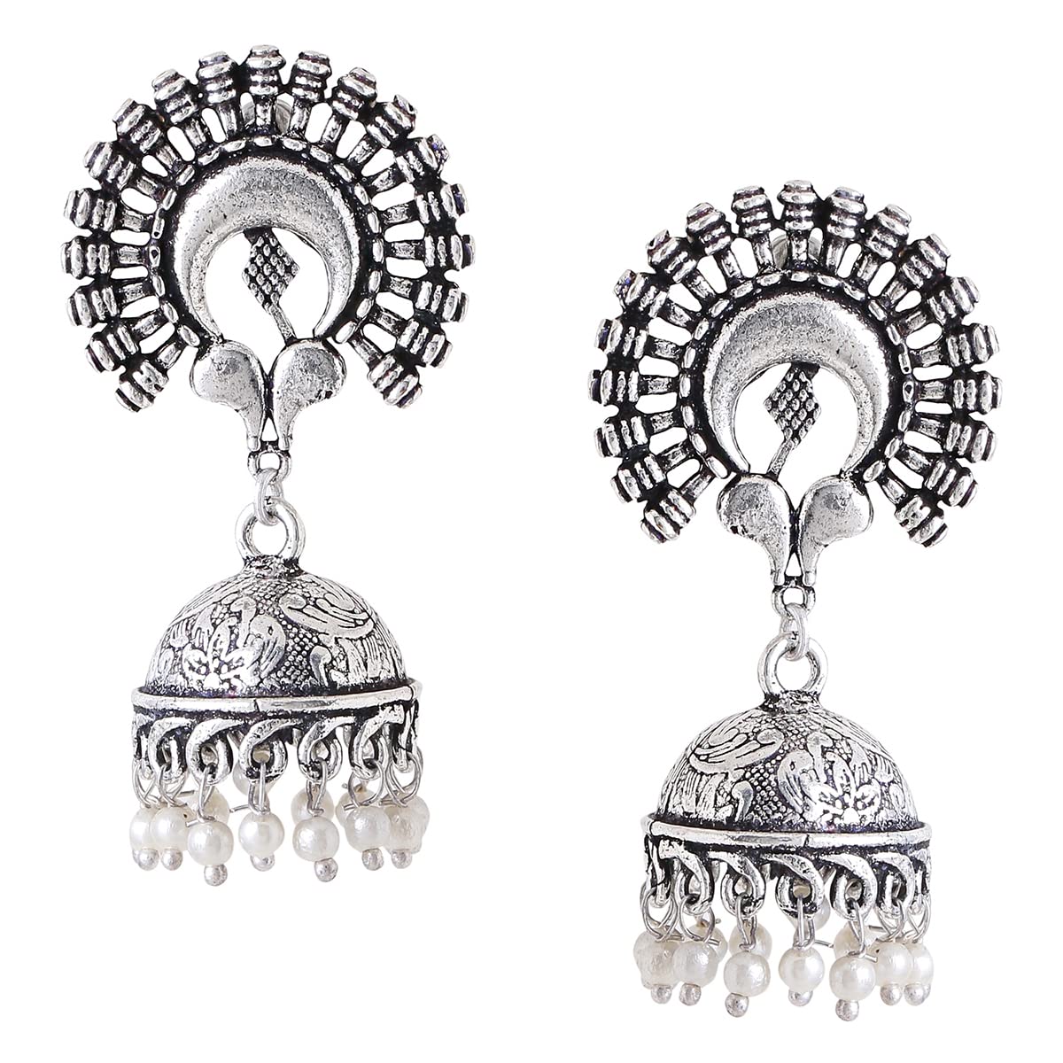 Yellow Chimes Earrings For Women Oxidised Silver Tone Plated Metal Brass Jhumki with White Beads Earrings for Women (B0BDR3JV2F) Amazon Price History, Amazon Price Tracker