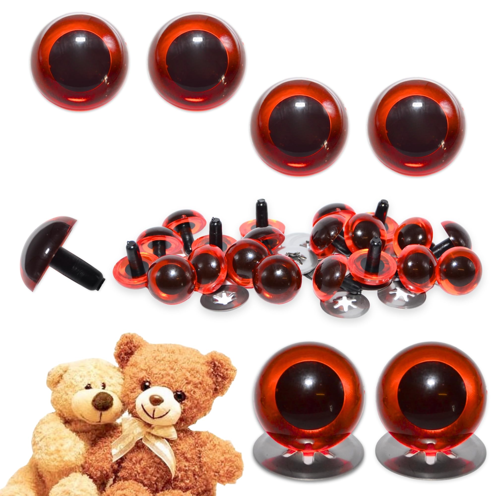 Celloexpress Amber 12Mm Transparent Crystal Eyes With Metal Backs - Safety Eyes For Soft Toy Teddy Bear Animal Making (Pack Of 2 Pairs)