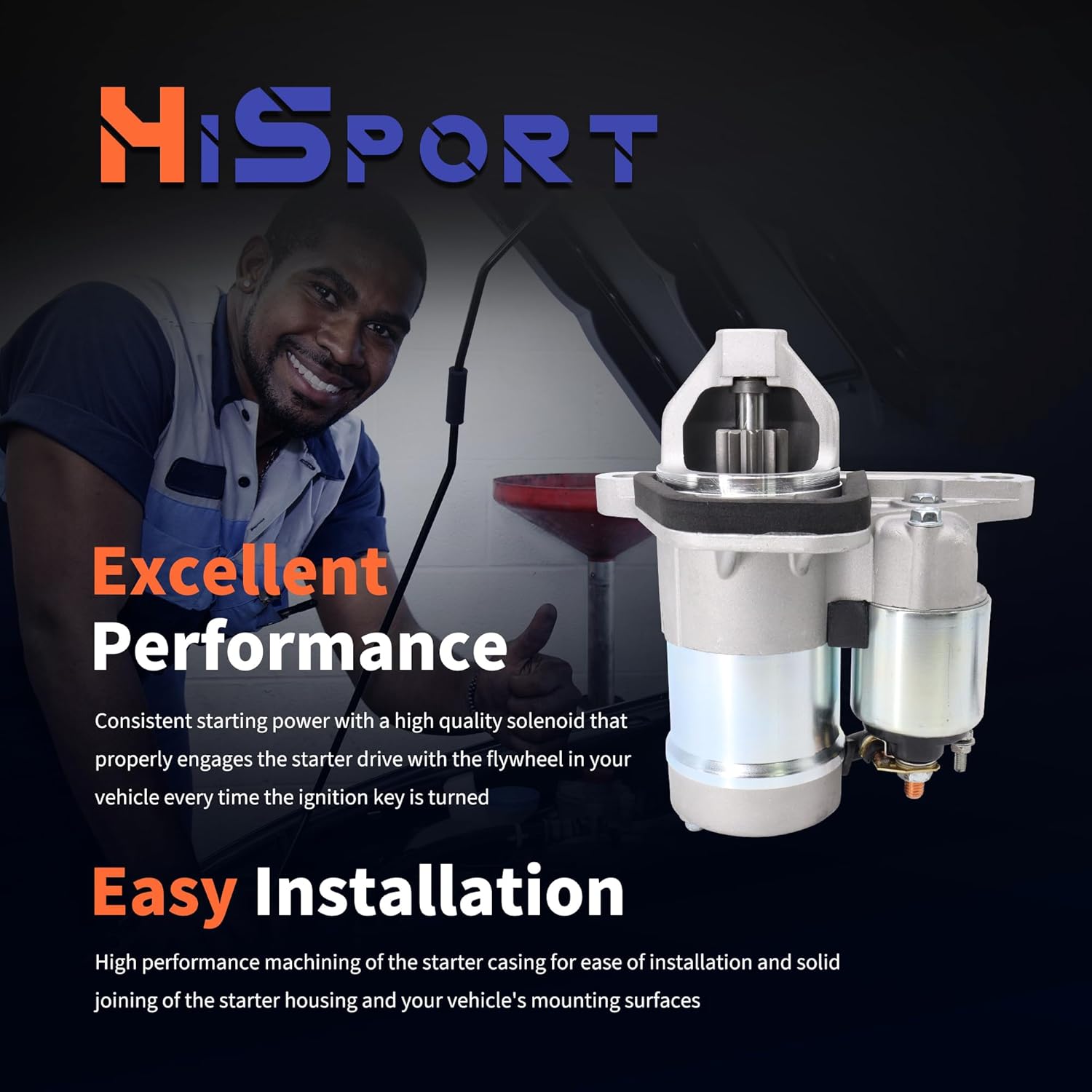 HiSport S114-902A Starter Motor - Compatible with Chevy City Express Compatible with Nissan Cube Juke NV200 Sentra Tiida Versa 1.6L 1.8L 2.0L 2007-2021 12V 1.0KW 10 Teeth Clockwise - Replace 19317693