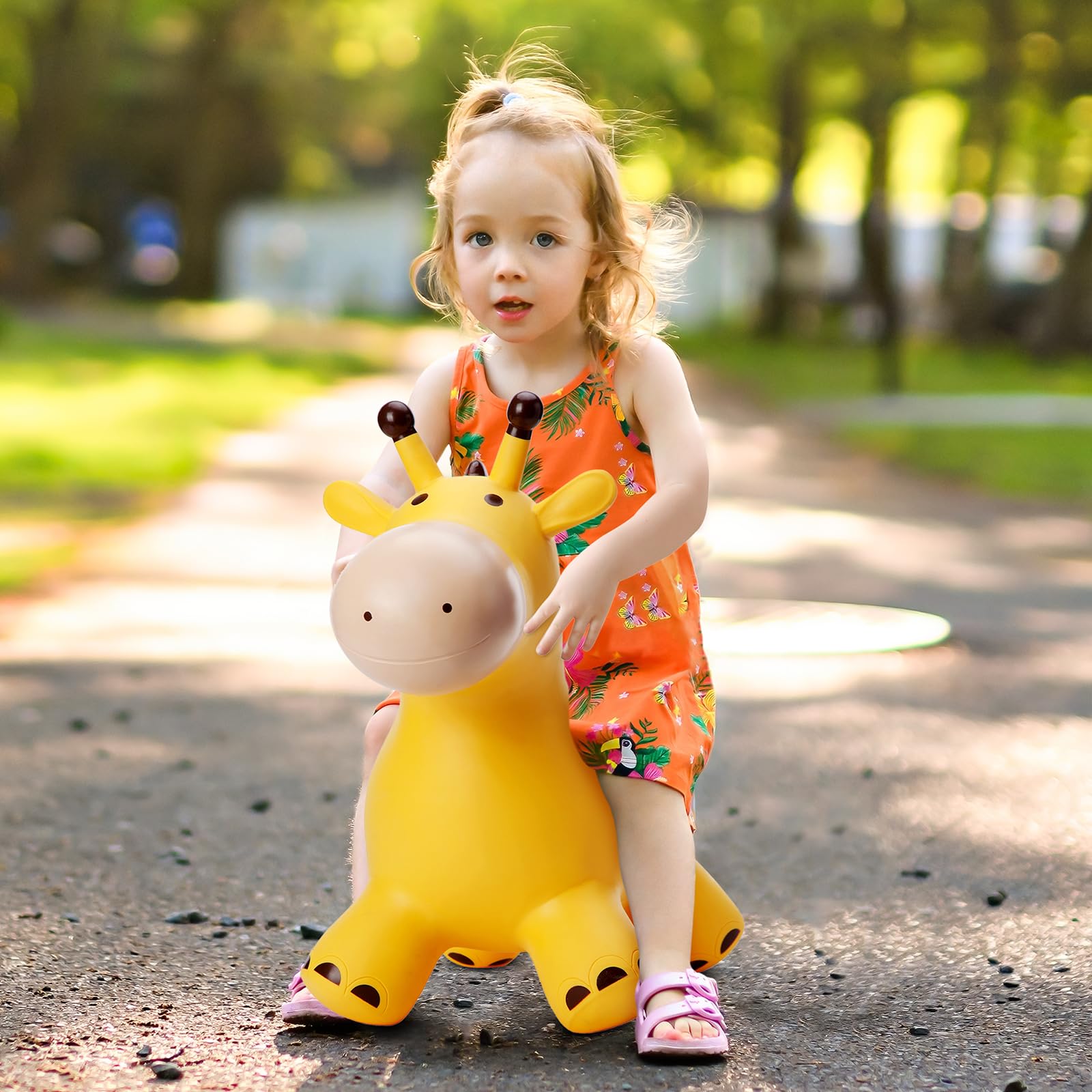 U&C Plant Animal Saltarín Caballo con Bomba Saltador niños Animal de Salto Saltar para niños de 1 a 6 años Bouncy Animal para Bebes & niño pequeño Sin BPA,Jirafa