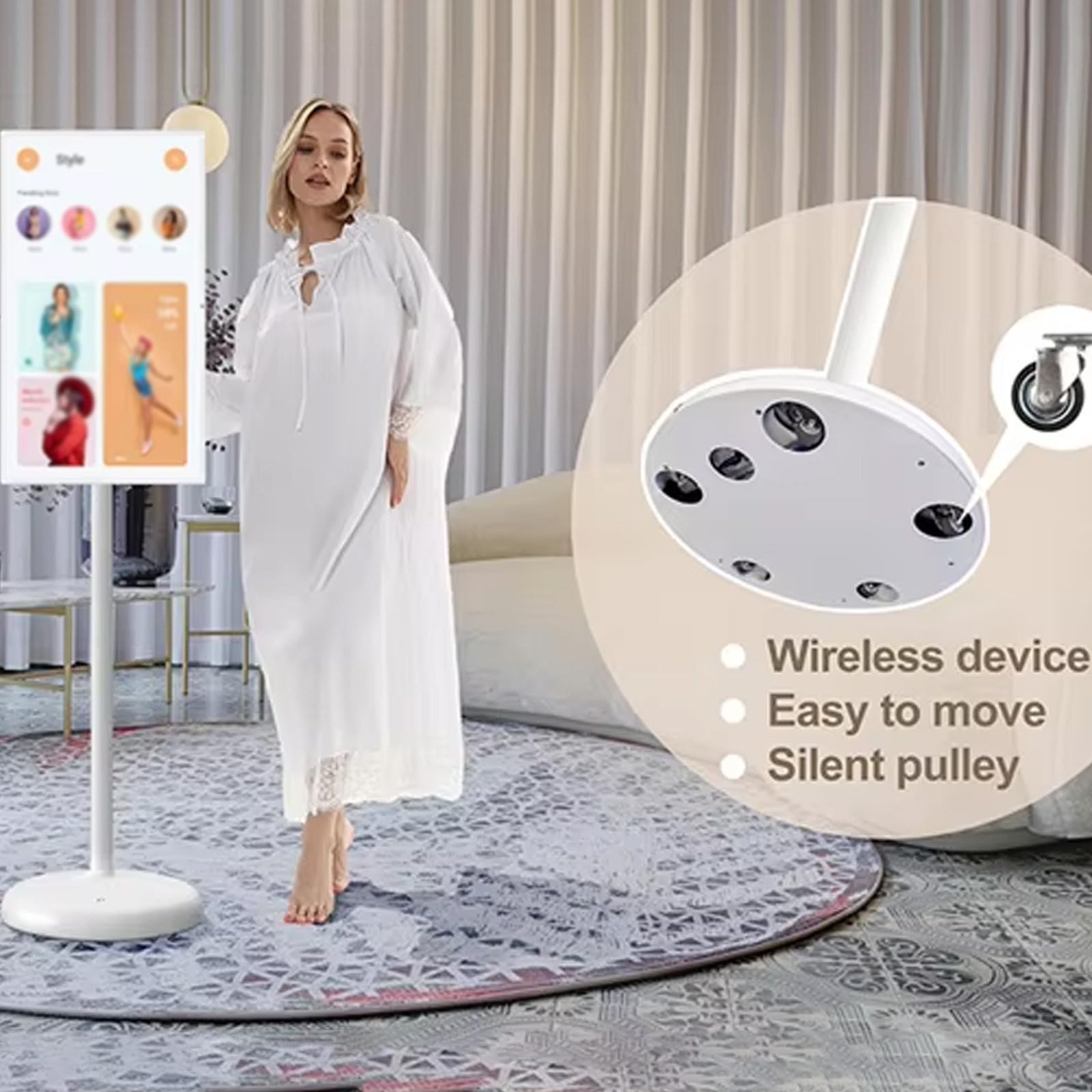 Téléviseur intelligent portable 32 pouces sur roulettes 32in-4+64G-white