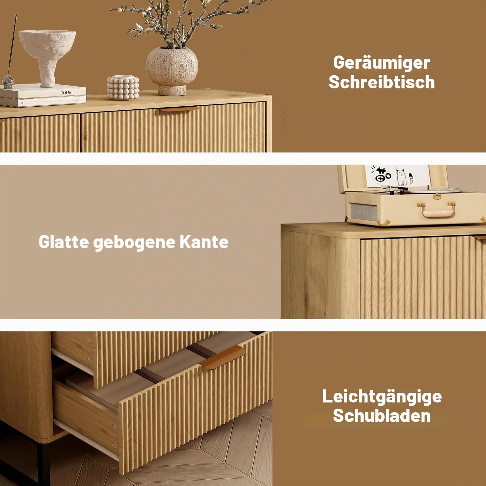 Kommode mit 6 Schubladen, Moderner Kommodenschrank Sideboard mit Metallfuß, Beistellschrank für Schlafzimmer, Wohnzimmer, Flur, 137x40x80cm,Natural
