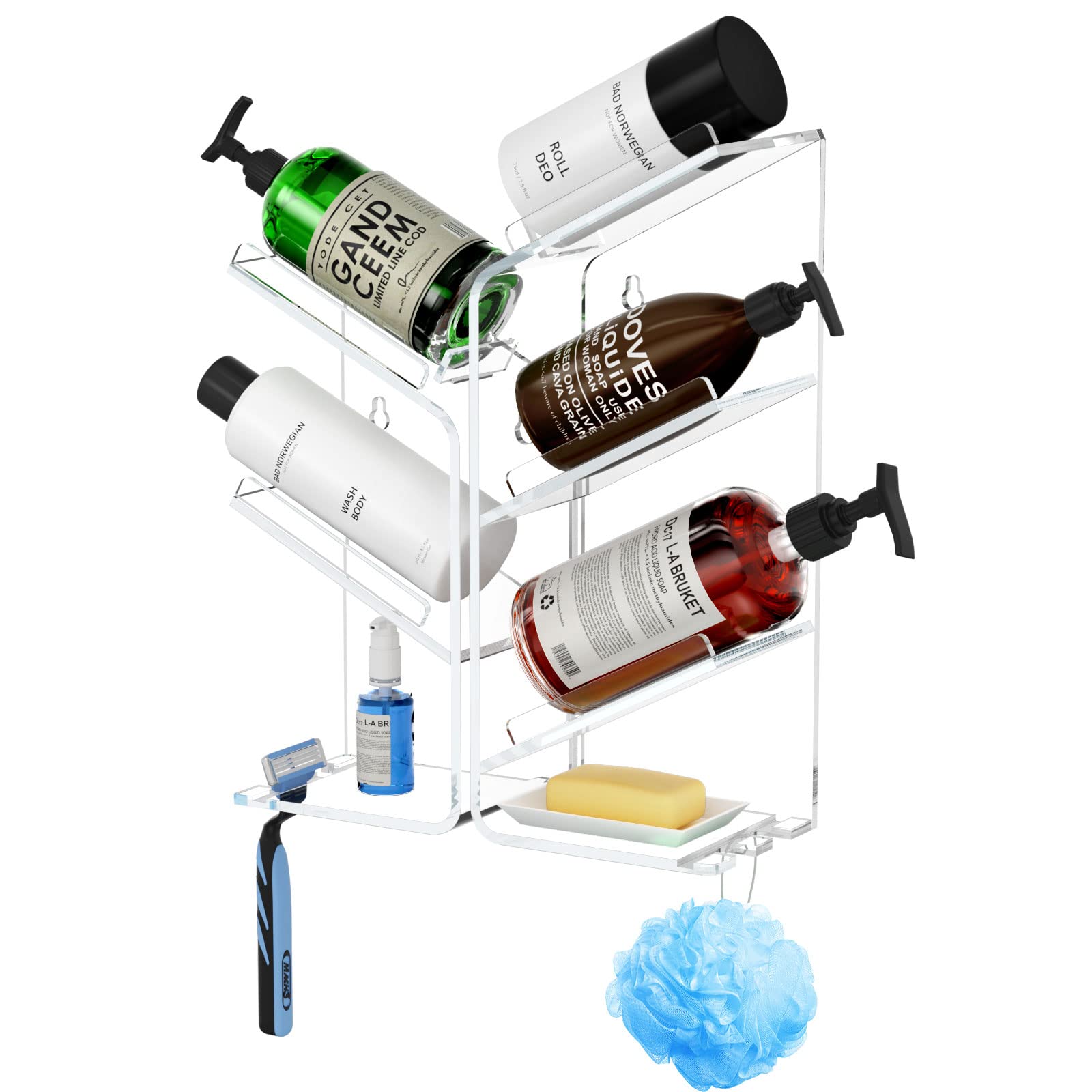 AITEE Acrylic Bathroom Organizer Shower Caddy, Clear Shampoo Holder Organizer Shelf Wall Mounted, Shower Shelves with Suction Cup, No Drilling and