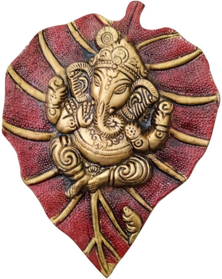 Trendy Crafts Metal Ganesha On Leaf, Wall Hanging Article for Wall Decor, Room Decor, Best for Housewarming, Wedding Gifts