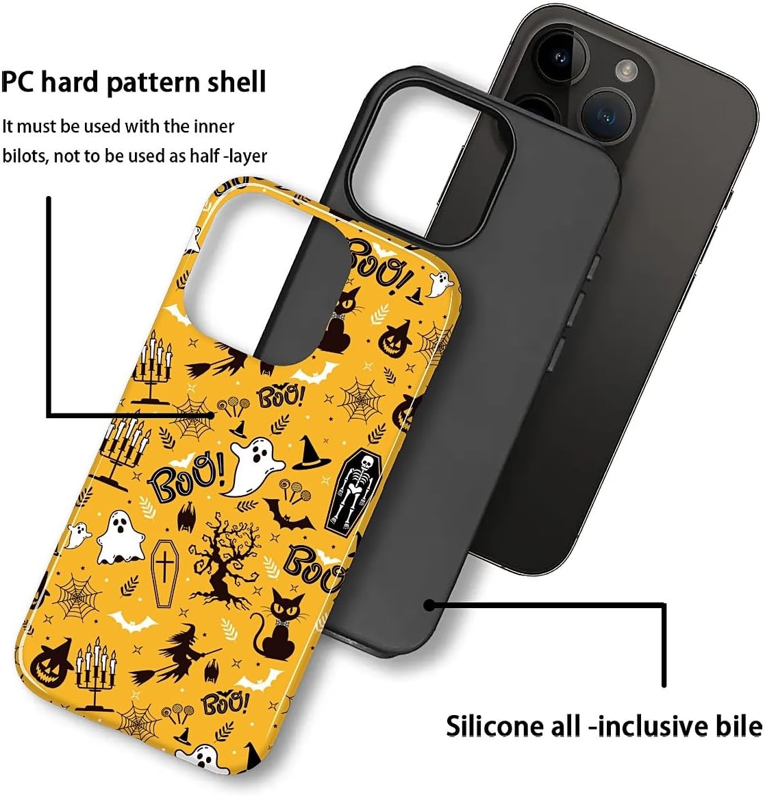 Case for iPhone 15, Hybrid Shockproof Protective Anti-Scratch Phone Case with Halloween Spooky Fun Design, Dual-Layer Drop Protection image 2
