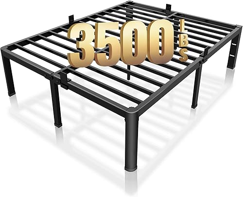 ROIL Base de cama de 18 pulgadas tamaño Queen con esquinas redondeadas y agujeros para cabecero con sujetadores de colchón, 3500LBS, listones de