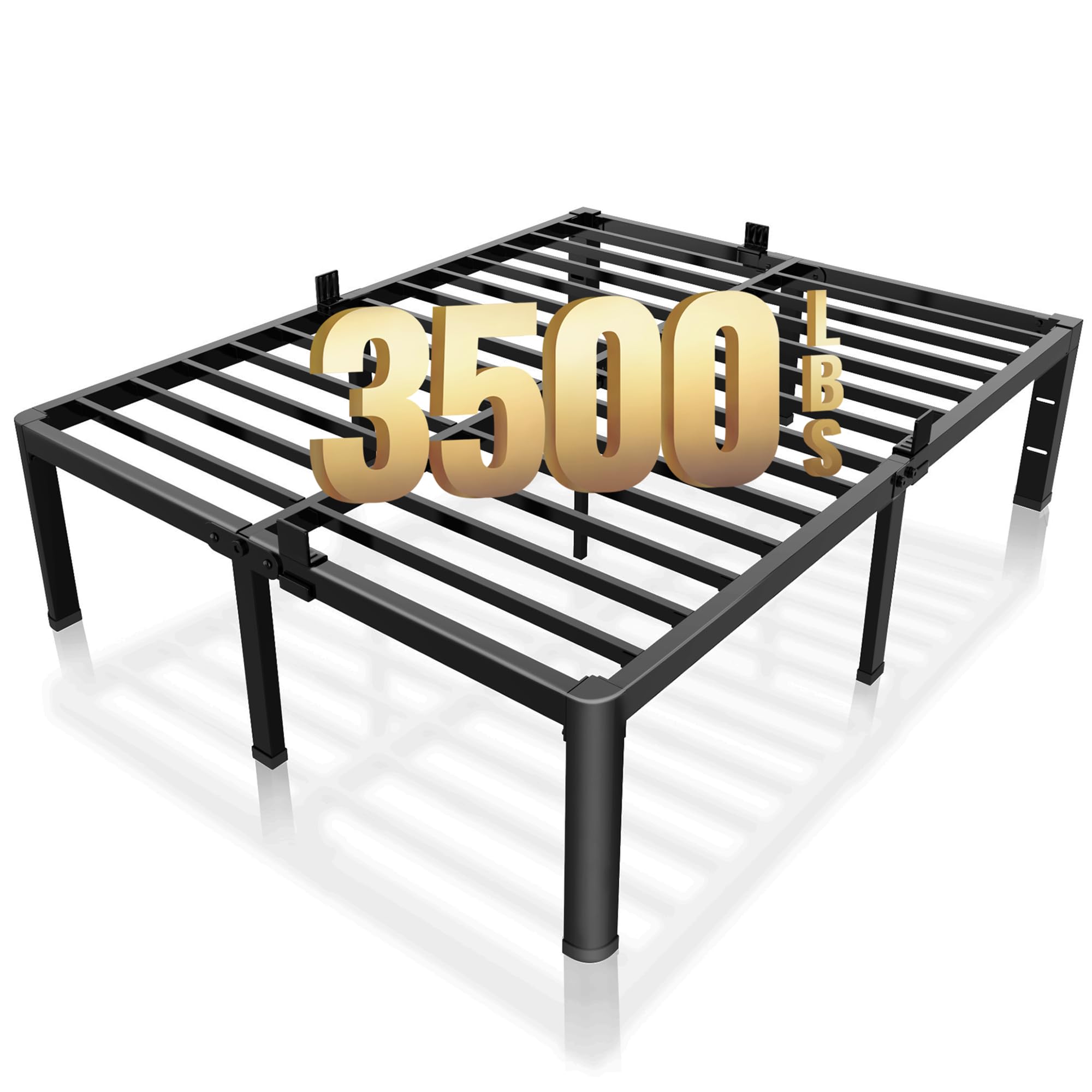 ROIL 18 Inch Queen Bed Frame with Rounded Corner and Headboard Hole Mattress Retainers 3500LBS Metal Heavy Duty Steel Slats No Box Spring Needed Platform Noise-Free Easy Assembly