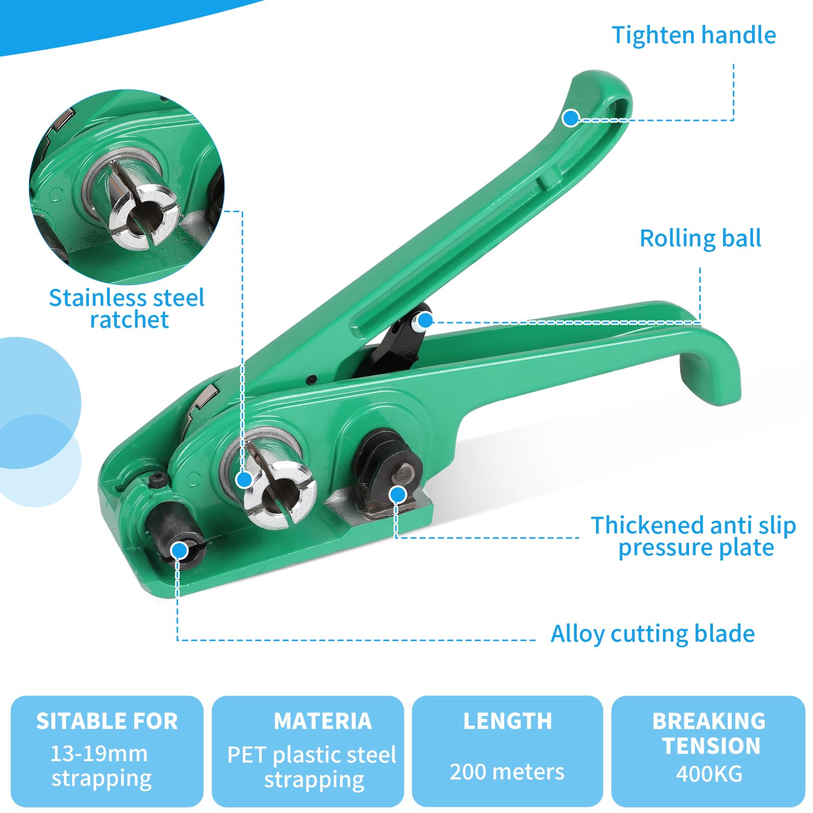SWAWIS Reggiatura Manuale per 12-19 mm con Nastro 200M