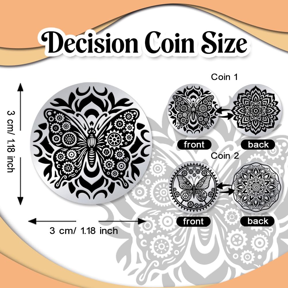 UNICRAFTALE 2Pcs Stainless Steel Double Sided Decision Coins Mechanical Butterfly Mandela Coin Insect Flower Decision Coin Gifts with Paper Box for Women Men Commemorative Gifts - Image 3