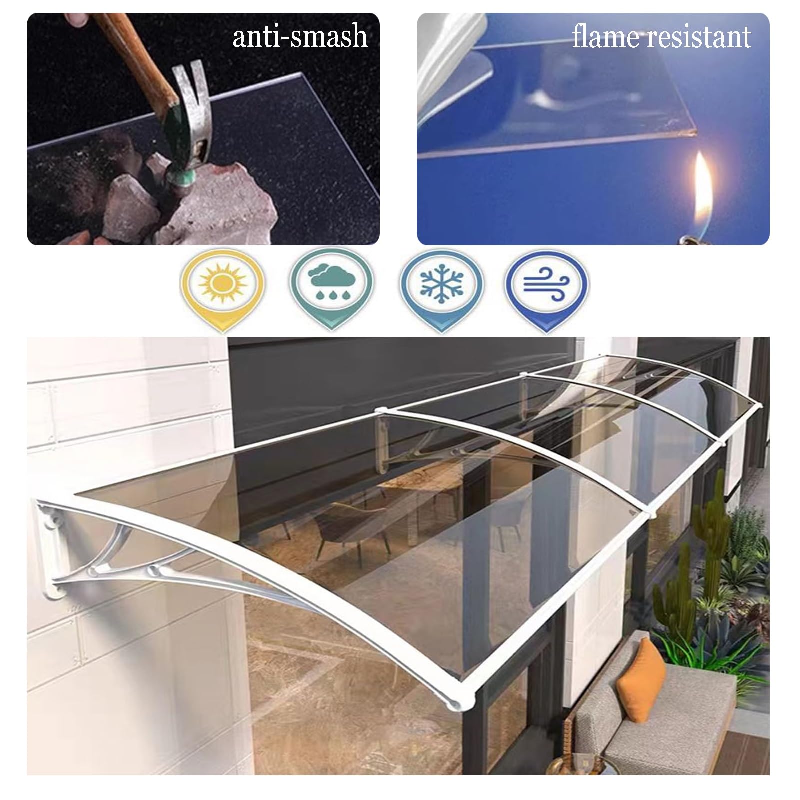 Nowoczesny aluminiowy baldachim na drzwi, ochrona przed promieniowaniem UV, 61 x 61 cm, stylowe schronienie na zewnątrz, dla domów i firm, zwiększa estetykę i trwałość wejścia