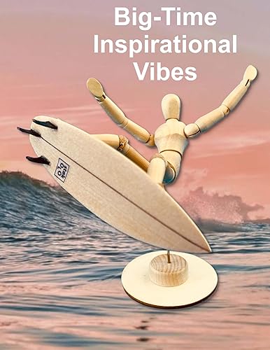 Miniatura 5 de CRAFTED INGENUITY Super Fun Surf Sculpture Surfer with Surfboard for Surfing Decor Beach Art Gift for Surfer - Posable 5.5" Wooden Surf Figure -