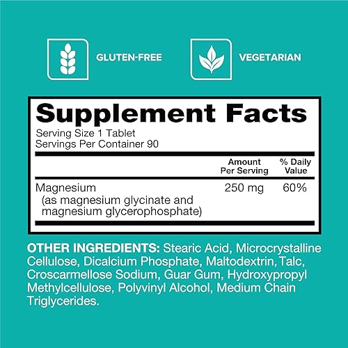 Miniatura 5 de Qunol Complejo de glicinato de magnesio, suave para el estómago, 250 mg dosis de una píldora, absorción superior, magnesio, nervio, hueso y músculo,