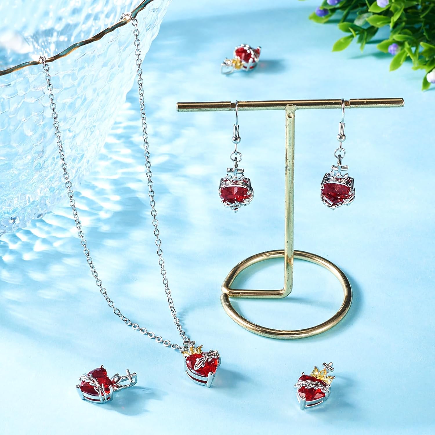 4Pcs Heart of Thorns Cross Glass Pendants Red Sacred Heart Brass Charms for Valentines Day DIY Jewelry Making Earring Necklace Bracelet Keychains Crafts - Image 4