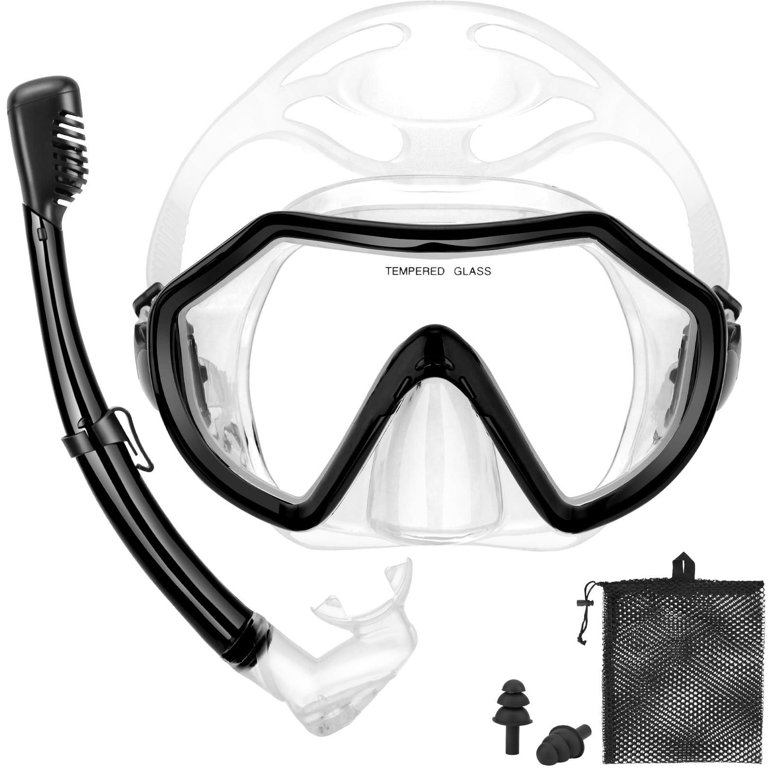 Snorkeling Gear for Adults, Dry Adult Snorkel Set HD Panoramic View Snorkel Mask Set, Anti-Leak and Anti-Fog Scuba Diving Package with Mesh Bag Ear Plug for Snorkeling Scuba Diving Travel