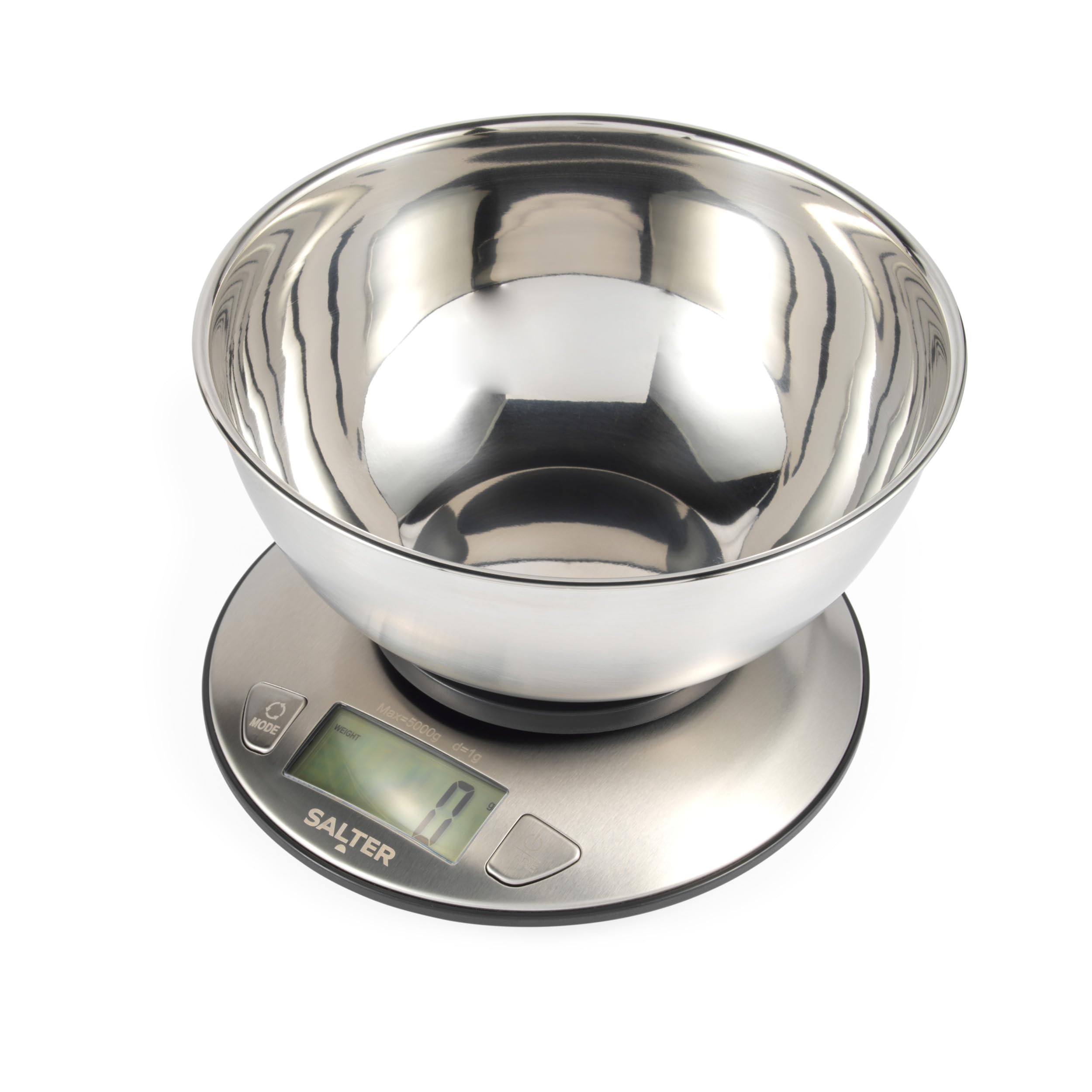 Salter Bilancia da cucina con ciotola 5kg/11lbs acciaio inossidabile LCD doppio uso