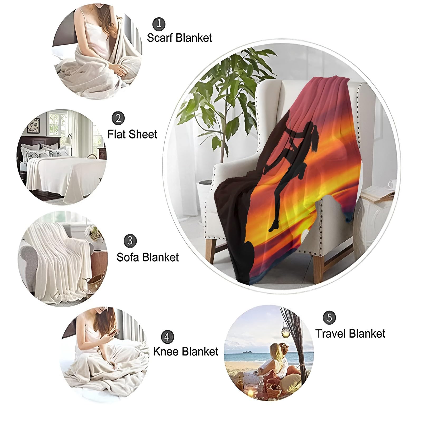 Generico Coperta Pile Arrampicata Su Roccia Tramonto Rosso 220x240 cm Coperta Flanella Singolo Matrimoniale Morbida Caldo, Coperta Plaid Pile Sherpa, per Letto, Divano, Coperta Invernale