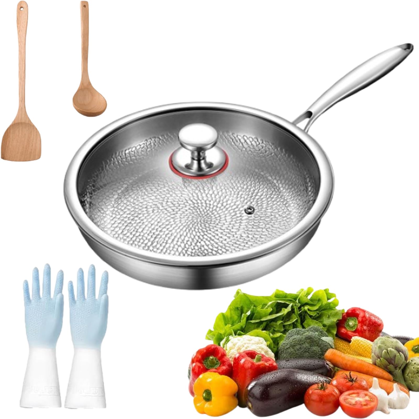Titanium Hammered Pan Pro with Lid, 2025 New Titanium Hammered Pan, Multifunctional Scratch-Resistant Non Stick Frying, Heats Quickly, Cooks Evenly (11.9in/30cm)