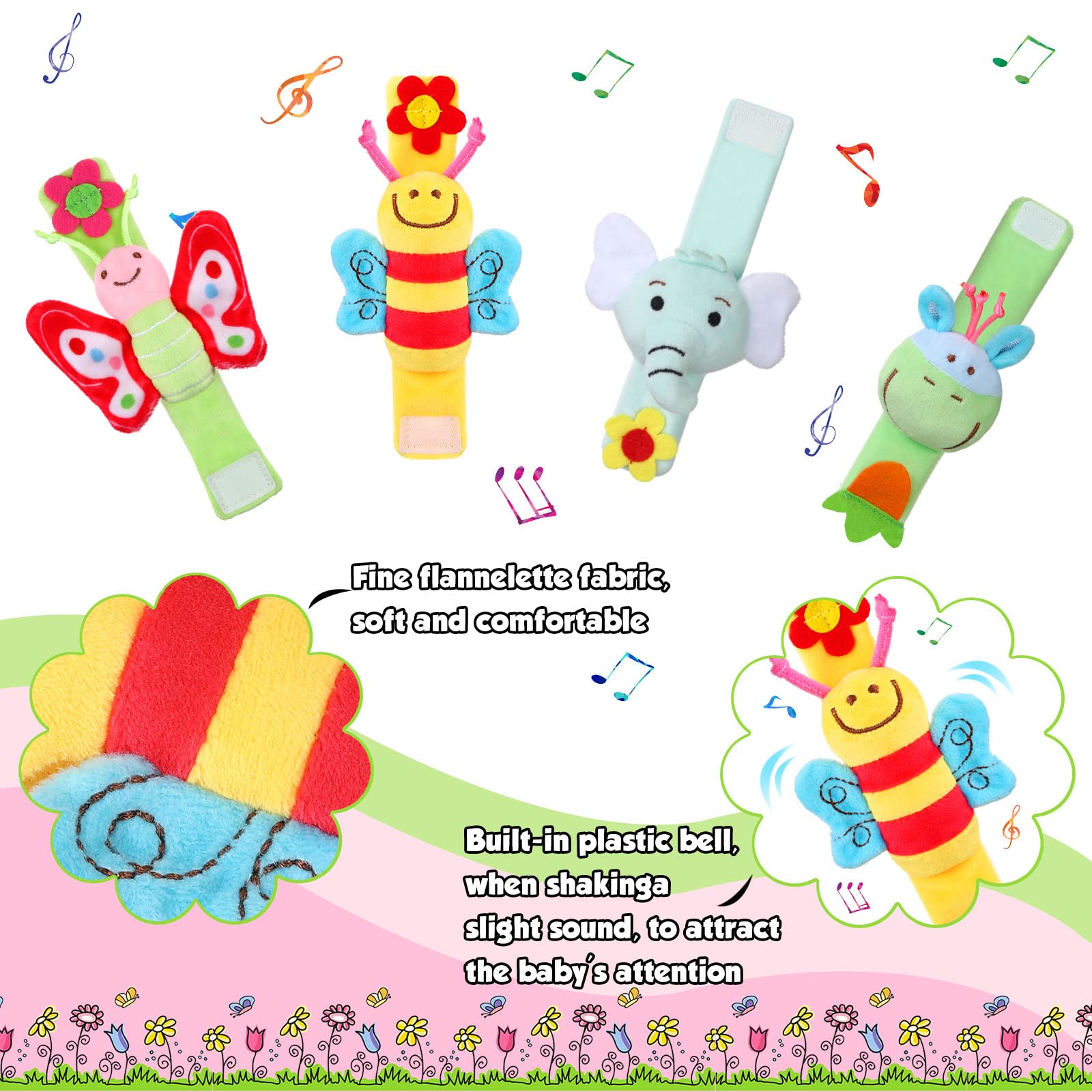 4 piezas de sonajeros de muñeca de bebé, patrón de animales, sonajero recién nacido, juguete de muñeca para bebés, niños, niñas, regalos de cumpleaños, juguetes educativos, 4 diseños 2