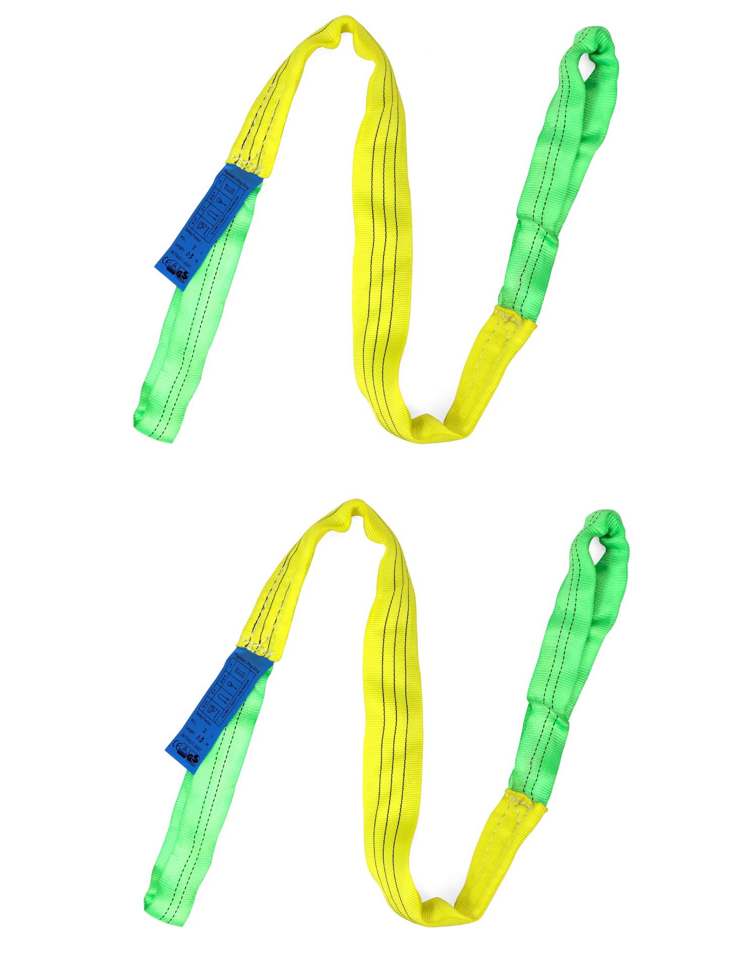 QWORK Lot de 2 sangles de levage en polyester de 5,1 cm x 1,5 m, sangles de treuil verticales de 1,9 kg, tour de cou de 1,596,6 kg, panier de 3,99 kg
