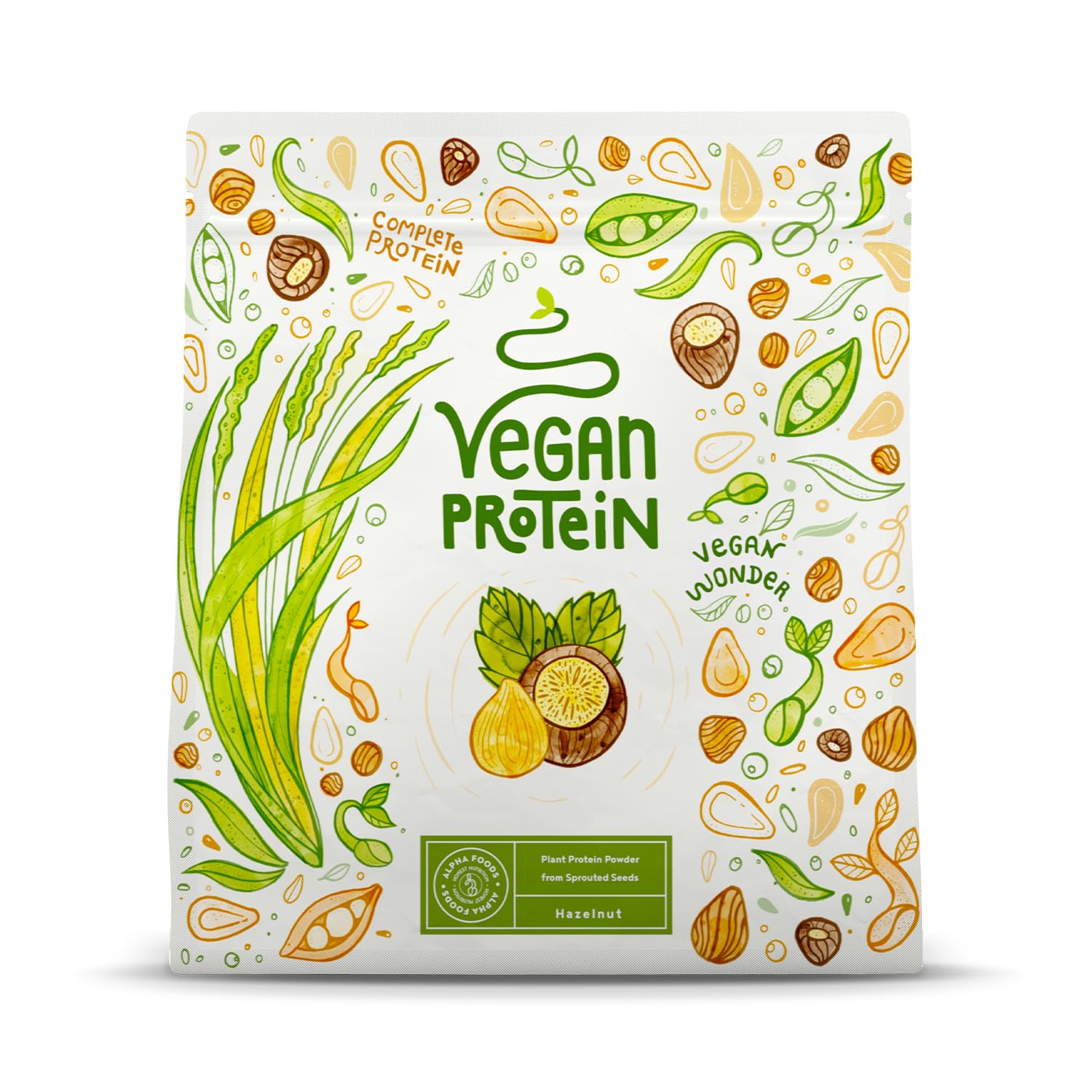 Wegańskie Białko w Proszku | Orzech Laskowy | 600g Proszku Białkowego | Białko Premium | Wyprodukowane w Niemczech | Alpha Foods