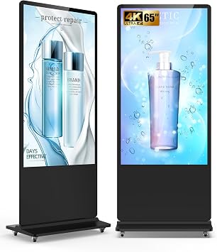 HARZHI 65 Inch 4K UHD Digital Signage Kiosk, Floor Standing Digital Poster Kiosk, Indoor Advertising Display Screen with Android OS, HDMI/USB/WiFi