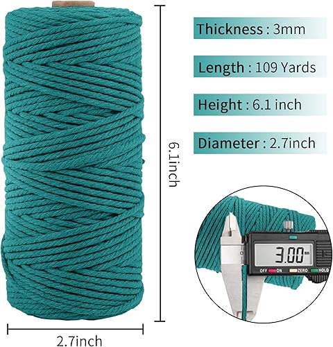 Miniatura 9 de Cuerda de macramé de algodón natural grueso de 0.118 in x 109 yardas, cuerda de algodón torcido de 4 hebras para macramé suave, color natural, hecho