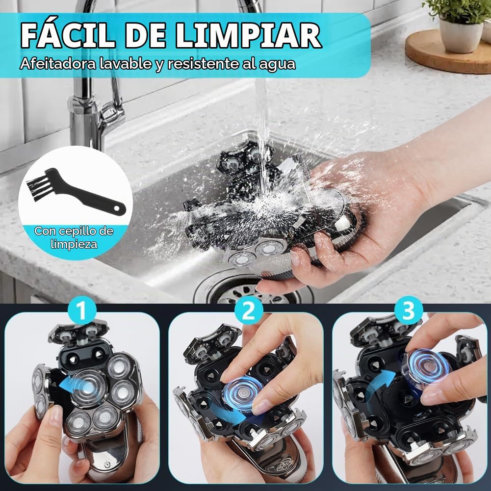 Offcup - Afeitadora para hombre, 9D afeitadora eléctrica para hombre, profesional seco y húmedo, 6 en 1 desmontable afeitadoras con cabeza impermeable IPX6, carga USB, cortabarbas con pantalla LCD