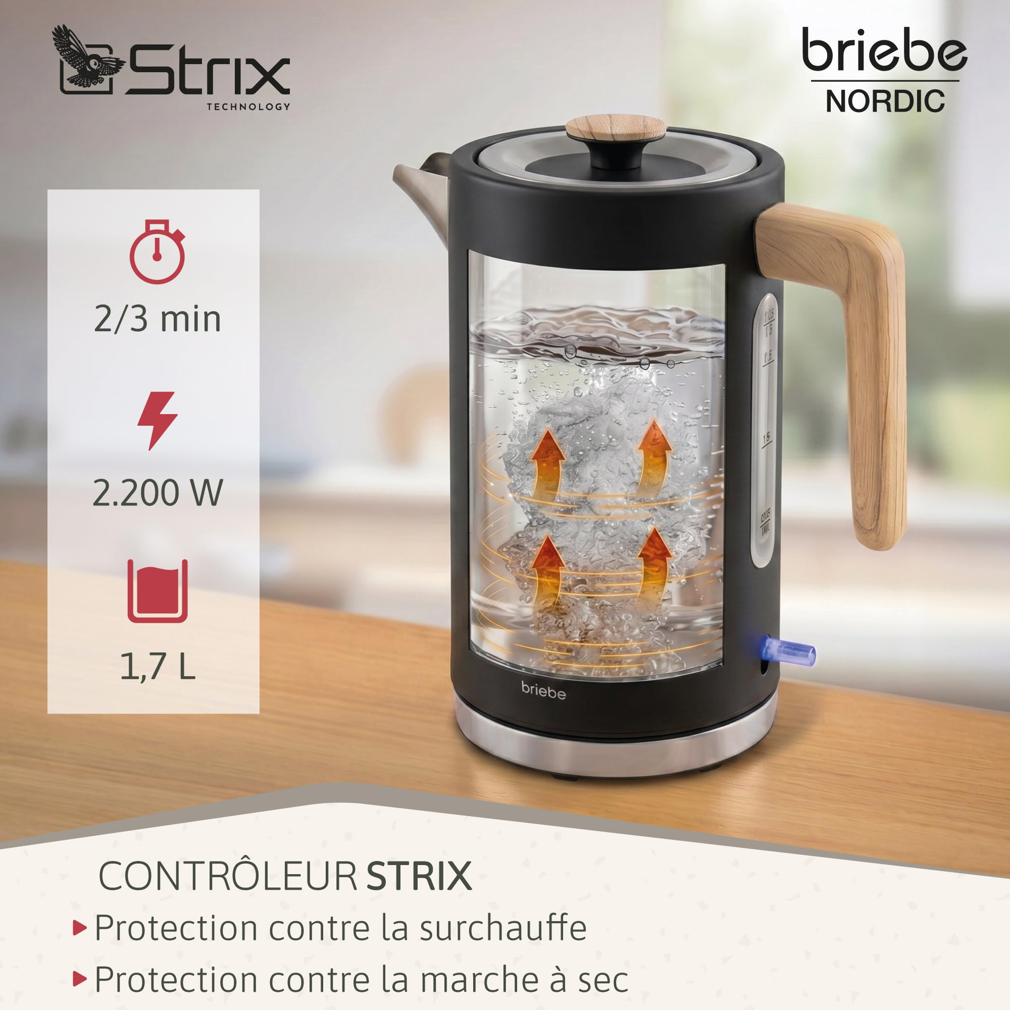 briebe Nordic Macchina Caffè Espresso 20 Bar per Capsule e Caffè Macinato + Bollitore Elettrico 1,7L Cordless, 2200 W + Tostapane a Fessura Larga a 2 Fette Set Colazione Design Nordique (Nero)