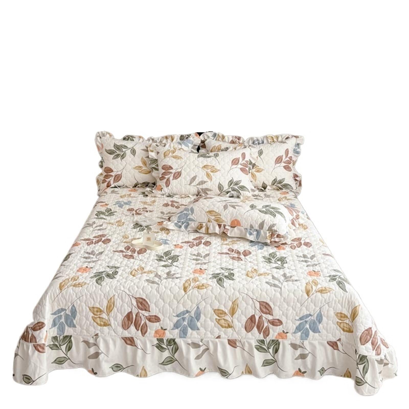 DAJGRHE Bedspread Quilted Bed Cover Ruffles Mattress Protector Thicken Linen(Color1)