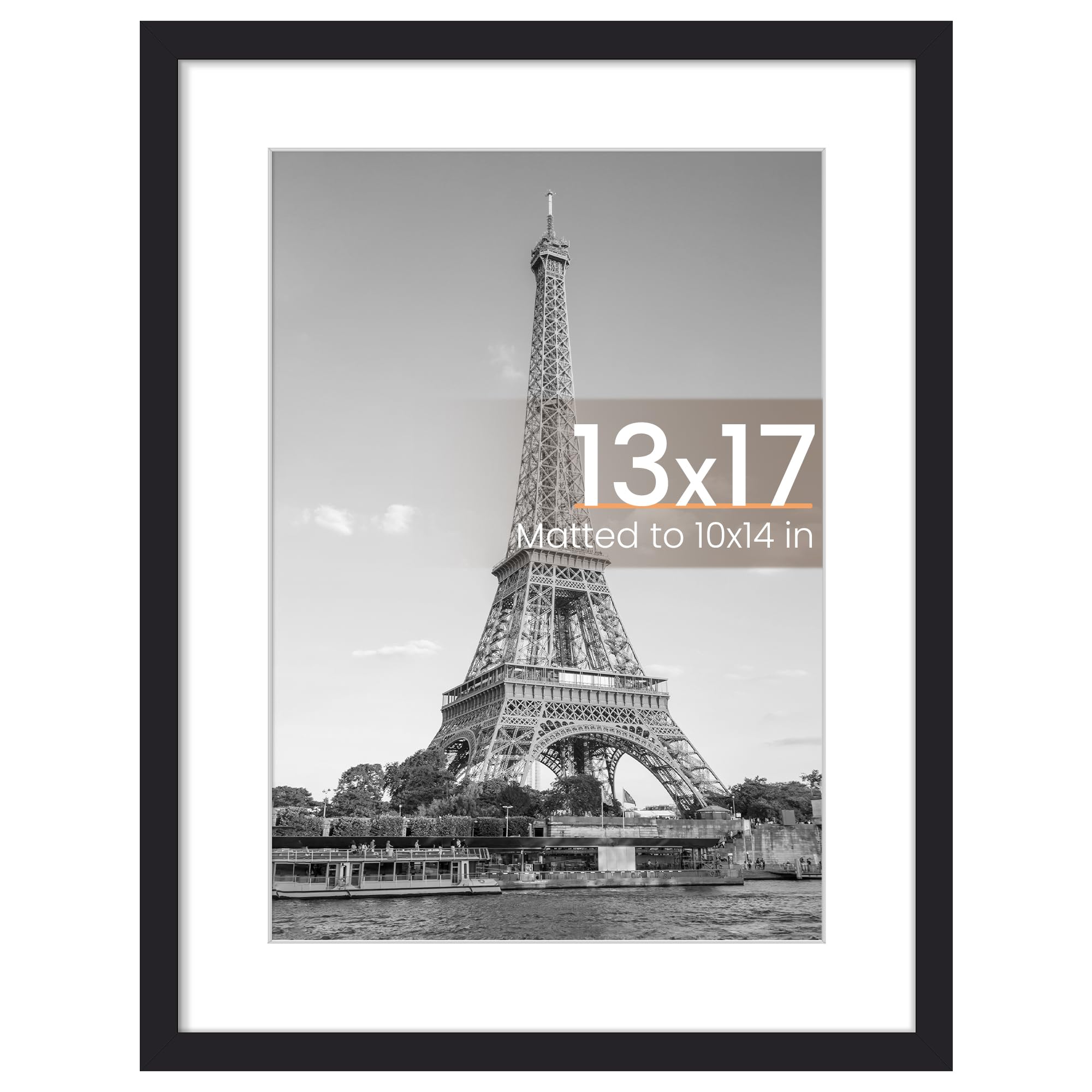 upsimples 13x17 Picture Frame, Display Pictures 10x14 with Mat or 13x17 Without, Wall Hanging Photo Frame, Black, 1 Pack