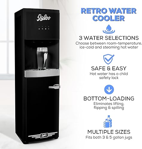 Miniatura 2 de Igloo Dispensador de agua de carga inferior retro, agua caliente, fría o a temperatura ambiente, capacidad para botellas de 3 o 5 galones, bloqueo