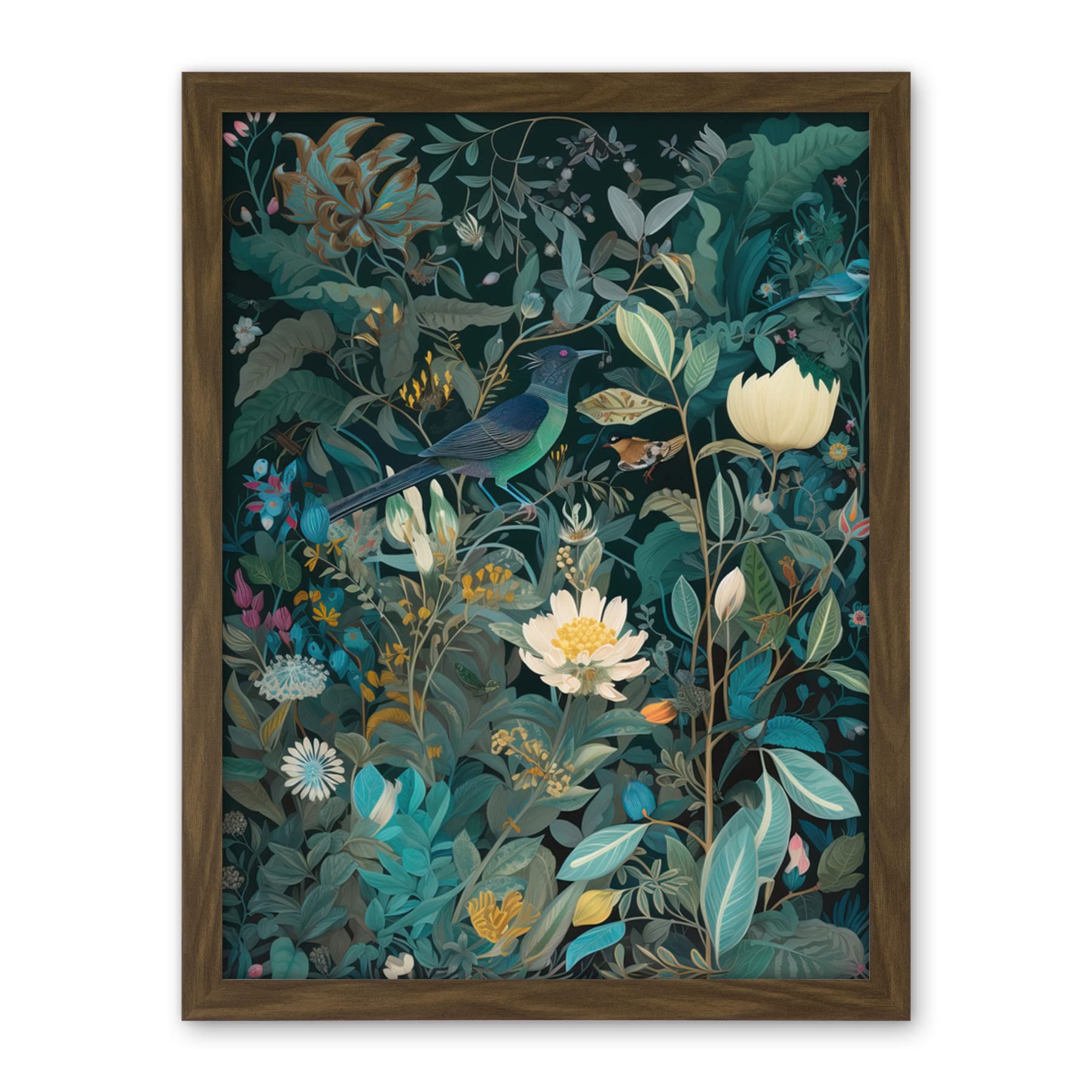 Artery8 Audubon Style Birds in Blooming Wildflower Field Artwork Framed Wall Art Print 18X24 Inch