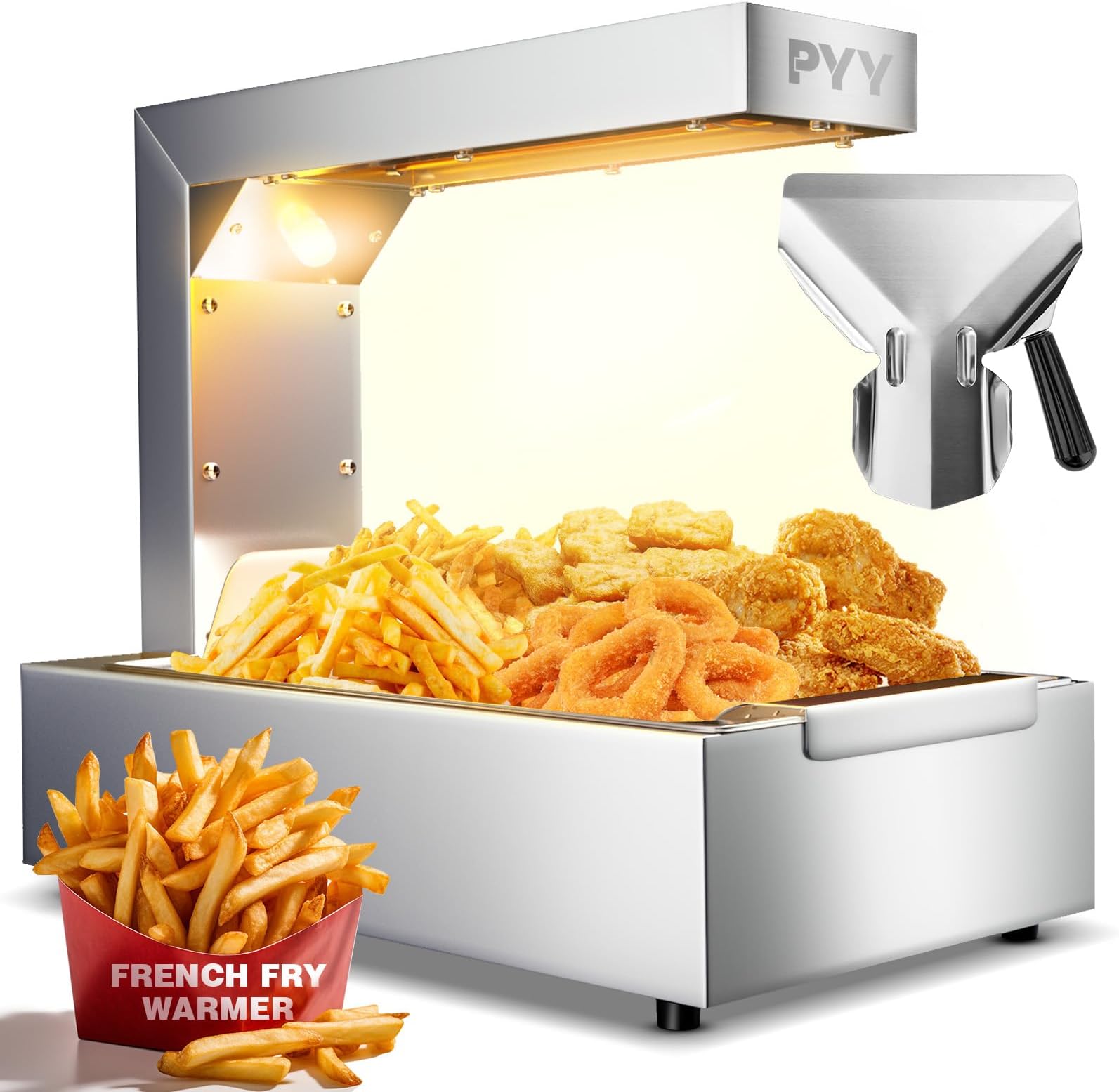 PYY French Fry Warmer - Commercial Food Heat Lamp Food Warmer Light 122°F Free-Standing Warming Fry Dump Station Countertop Fries Warmer Commercial Food Warmer for Chips Churros Buffet Restaurant