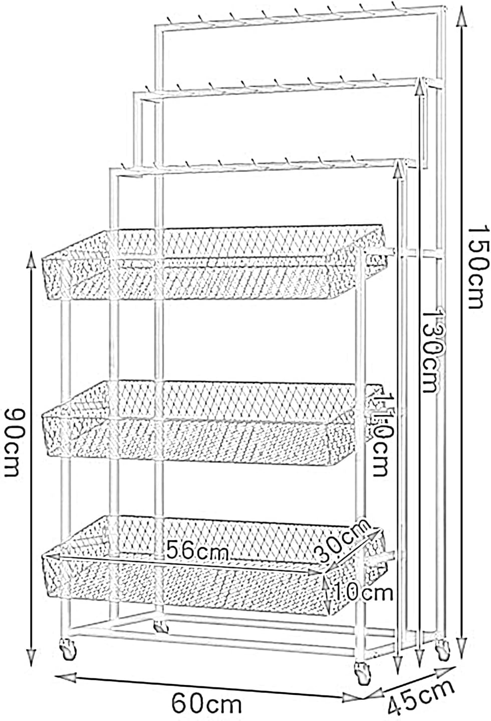 Belt Racks, Multi-functional Closet Organizer, Ties Shawls Scarves Accessories Storage Display Rack With Casters, Retail Stores Market Stalls Supermarkets Home Shelves(Black,60x40x150cm)