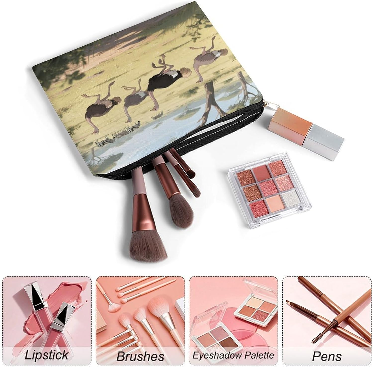 Ostrichs in The Savannah Makeup Bag Travel Cosmetic Bag image 3