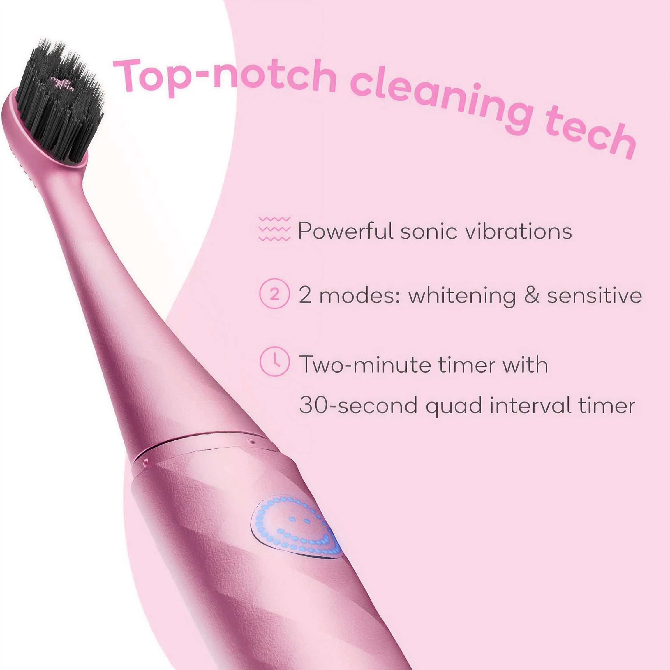 Burst Curve Sonic - Cepillo de dientes eléctrico para adultos (rosa rubor) | Cepillo de viaje delgado con tapa, cerdas ultrasuaves, batería recargable de hasta 2 meses, dos modos y temporizador
