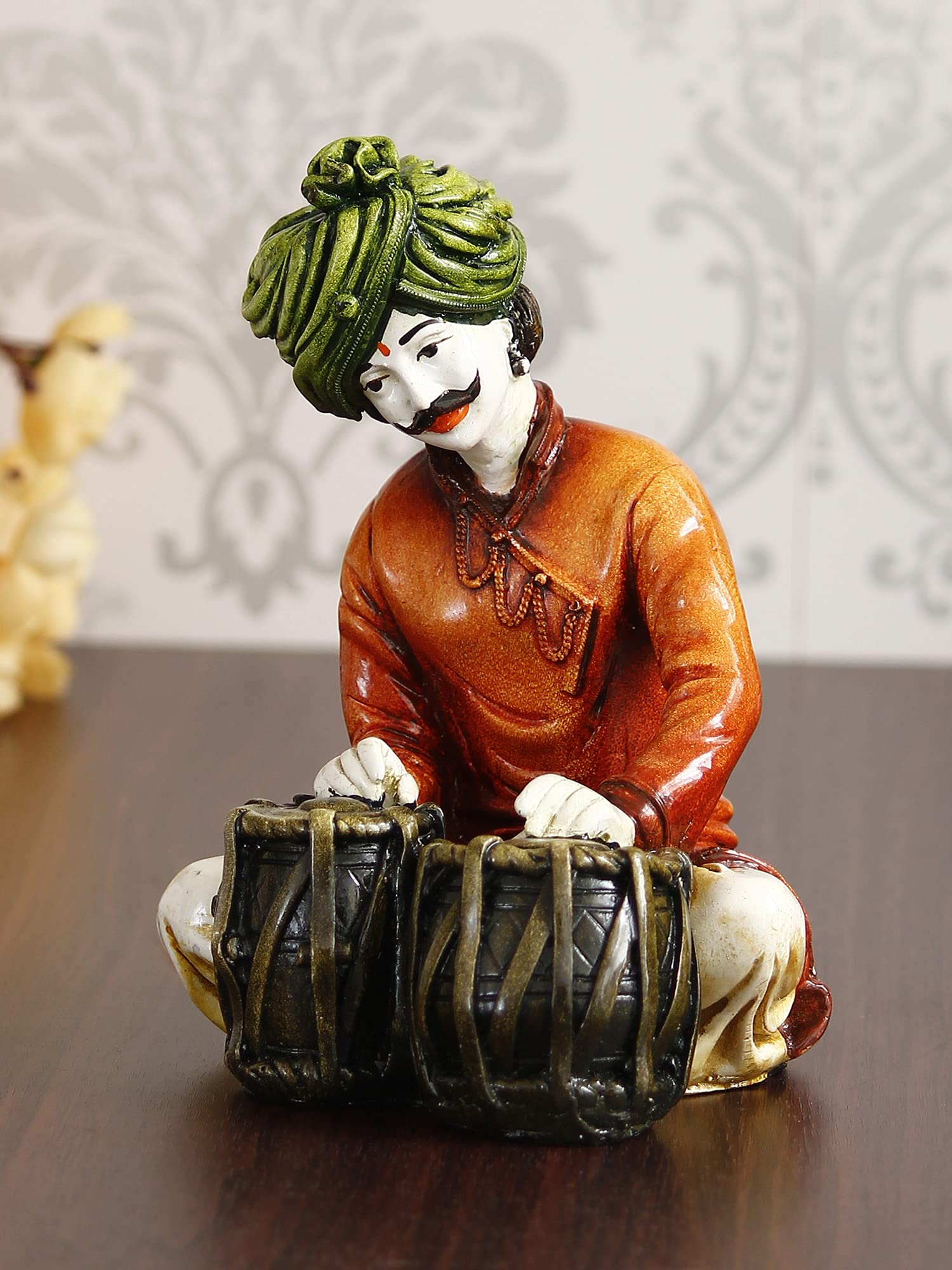 eCraftIndia Resin Rajasthani Musician Men Statue Playing Tabla Human Figurine Decorative Showpiece for Home Decor Living Room Bedroom TV Unit Office | Gift for Birthday Housewarming