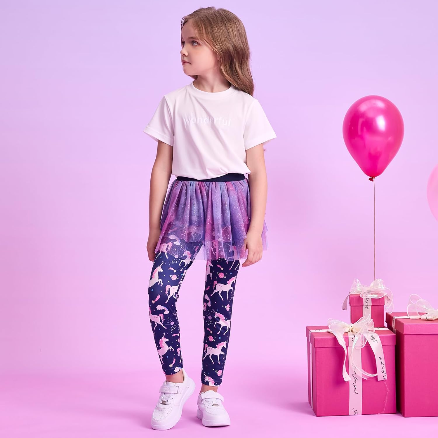 DXTON Kid Girls Leggings with Skirt Toddler Girl Printed Tutu Skirt Pant Birthday Party 3-12 Years - Image 3