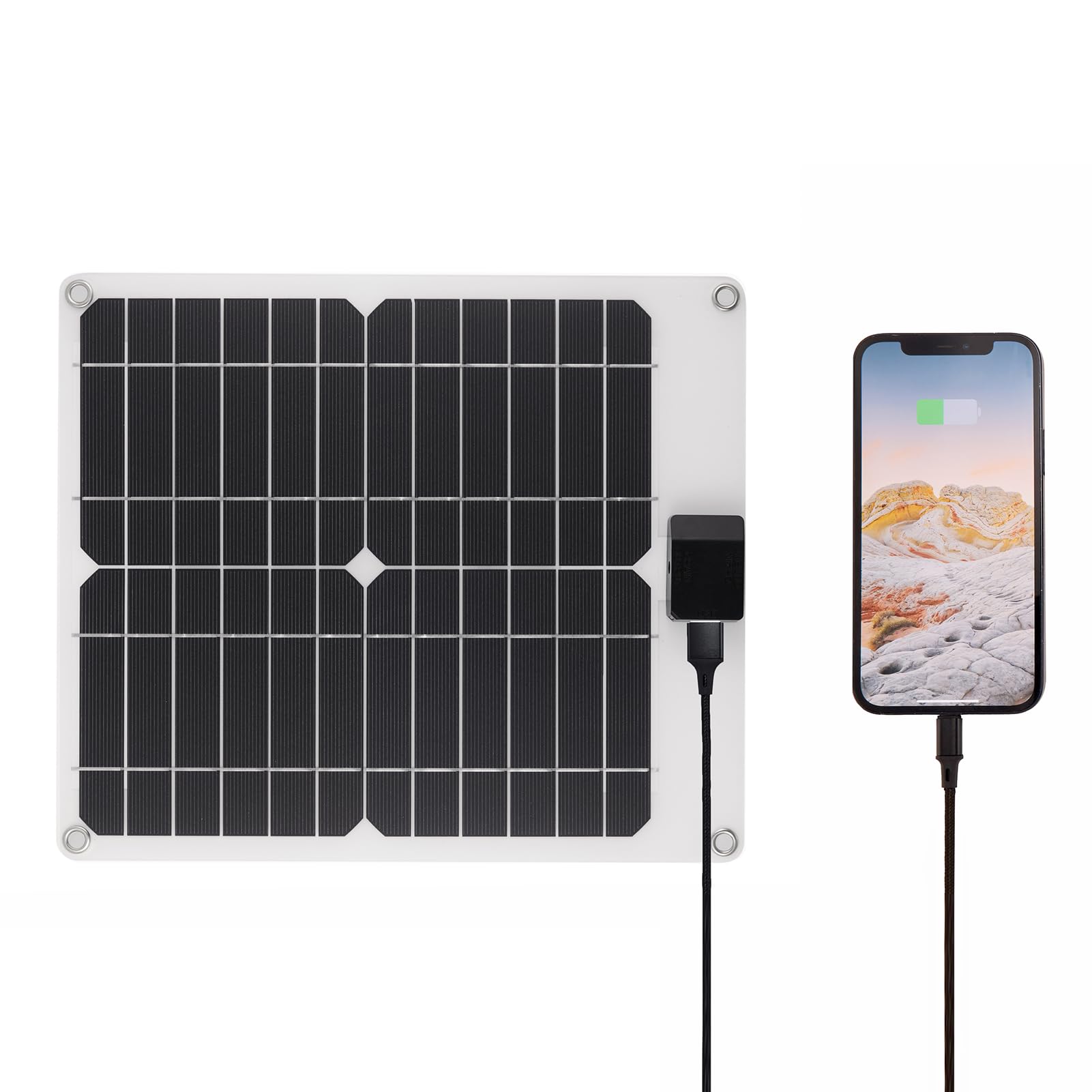 Cargador Solar de 15W*4 5V/12V con Puertos USB DC para Baterías de Coche Portátil Impermeable Mantenimiento de Batería para Automóvil RV Teléfonos Portátiles y Cámaras Deportivas