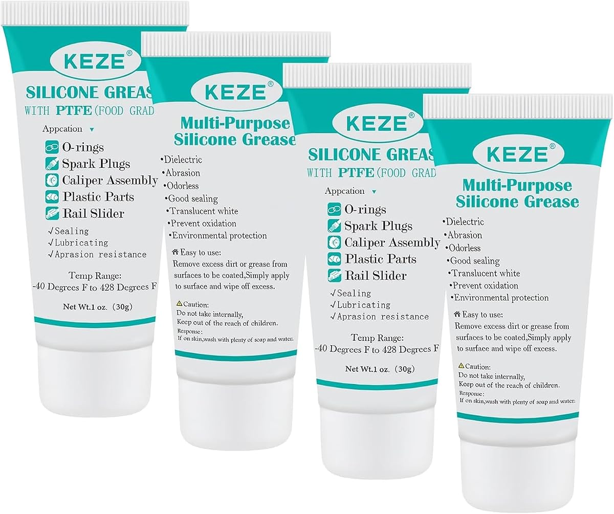 Tubo de grasa de silicona KEZE Lubricante sintético PTFE Grasa para puertas corredizas Lubricación para automóviles Lubricante para inodoros RV Sello Lubricante para fontanería Grifo O Rings Piezas de plástico Sello de goma 1 oz 4 tubos